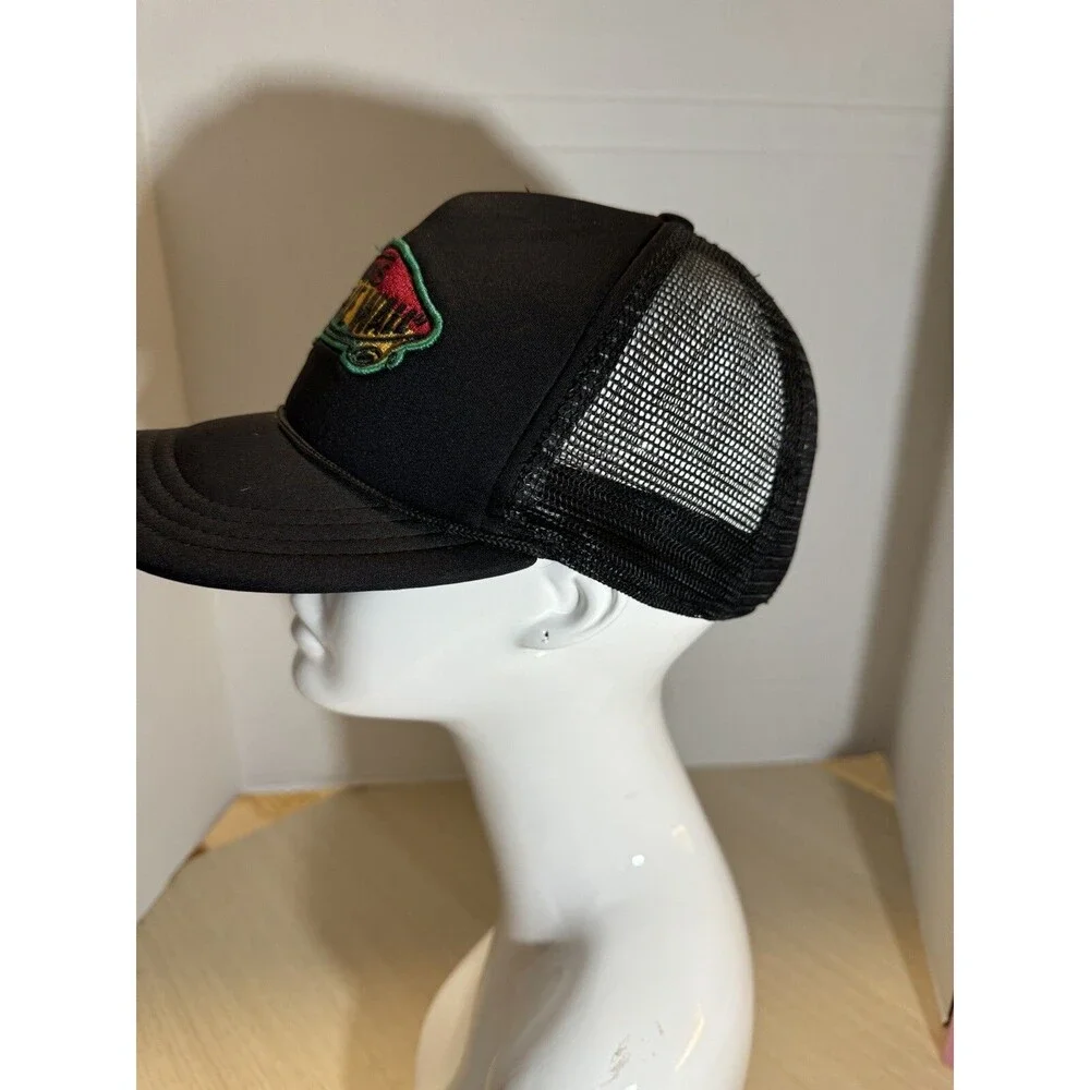 Vtg Vans Off The Wall Black Trucker Hat Rasta Logo Patch Mesh Back Adjustable